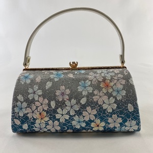 和装バッグ 美品 優品 フォーマル 桜 花びら 箔 銀色 和装小物 【中古】