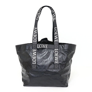 ロエベ LOEWE フォールドショッパー ペーパーカーフ ブラック トートバッグ 2WAY ロゴ Sランク【中古】