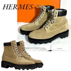 HERMES★スエード ハイカットブーツ ベージュ 革　イタリア製 エンブレム