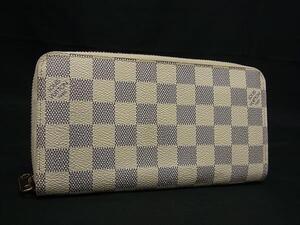 1円 ■美品■ LOUIS VUITTON ルイヴィトン N60019 ダミエアズール ジッピーウォレット ラウンドファスナー 長財布 アイボリー系 FJ1345