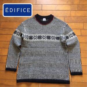 ★【 EDIFICE 】★雪柄 ジャガード スキーセーター★サイズ46★ｉ-988