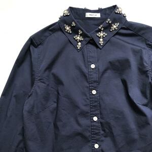 FRAY I.D　フレイアイディー　襟ビジュー　装飾　長袖　シャツ　トップス　ネイビー　S