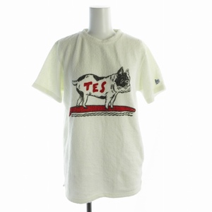 テス TES Tシャツ カットソー 犬モチーフ パイル地 半袖 S 白 ホワイト /RO レディース