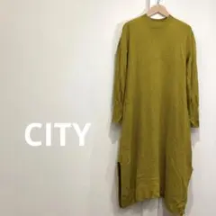 CITY ウール カシミヤ ニット ひざ丈 ワンピース プルオーバー 日本製