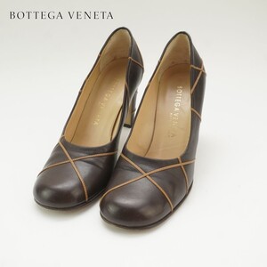 Bottega Veneta ボッテガ・ヴェネタ 35 1/2 22.5 パンプス イタリア製 ヒール ラウンドトゥ ステッチ レザー ブラウン/RC72