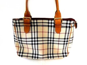 バーバリー トートバッグ ■ キャンバス レザー ベージュ レディース アイボリー ノバチェック バッグ Burberry □6K6L