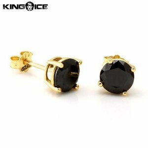 【トップの幅 5mm】King Ice キングアイス オニキス ブリリアントカット スタッド ピアス ゴールド Onyx Brilliant-Cut Stud Earrings