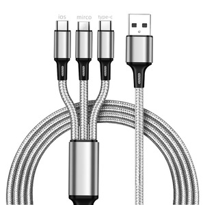 送料無料☆3in1 充電ケーブル シルバー☆iPhone タイプc type-c Android Micro USB 充電器 ケーブル 1m Lightning ライトニング ケーブル