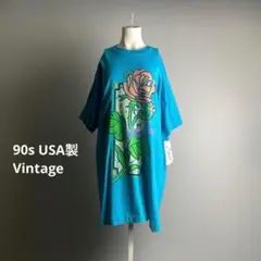 USA製 90s 80s ワンピース Tシャツ 薔薇 シングルステッチ A666