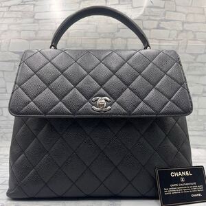 【極美品】CHANEL シャネル ハンドバッグ トップハンドル 手提げ ココマーク マトラッセ キャビアスキン ターンロック レザー ブラック 黒