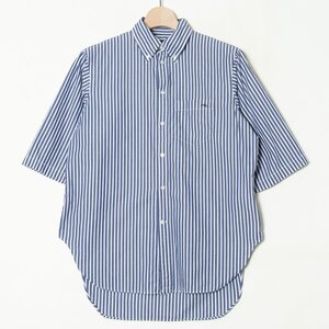 メール便◯ Ralph Lauren ラルフローレン サイズXXS 5分丈 半袖 ボタンダウンシャツ ストライプ 紺/ネイビー コットン100％ メンズ