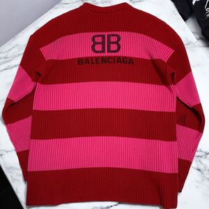 バレンシアガ 【人気デザイン】 BALENCIAGA ニット セーター トップス ボーダー ビックロゴ メンズ サイズ L位