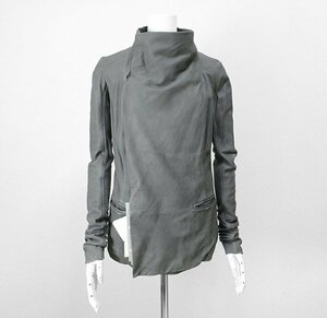 訳あり★未使用 Rick Owens ◆ レザー ハイネック ジャケット グレー サイズ40 (リブ切替) ブルゾン カーディガン リックオウエンス◆ZX22