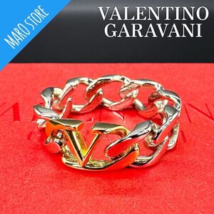 【美品】VALENTINO GARAVANI Vロゴ チェーン メタル リング