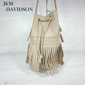 J&M DAVIDSON ジェイアンドエムデヴィッドソン フリンジ カーニバル L ショルダーバッグ ハンドバッグ 巾着 丸形 ベージュ