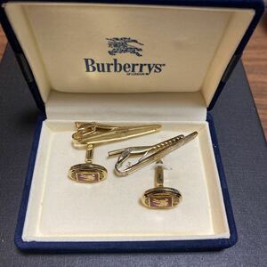 1円〜 Burberry バーバリー カフス ネクタイピン タイピン カフスボタン アクセサリー アンティーク ゴールドカラー 売り切り