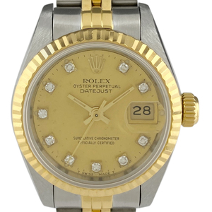 ロレックス ROLEX デイトジャスト 10Pダイヤ 69173G 腕時計 SS YG ダイヤモンド 自動巻き シャンパンゴールド レディース 【中古】