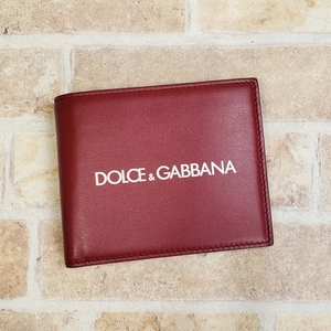 美品 ドルチェ&ガッバーナ D&G レザー ロゴ 二折財布 イタリア製 財布 ボルドー Dolce & Gabbana