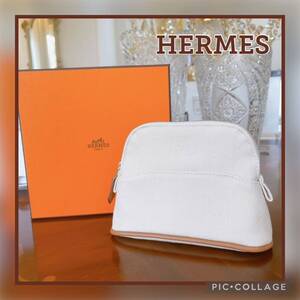 ●新品！未使用品●HERMES ボリードポーチ ミニミニ アイボリー ベージュ エルメス コットン 化粧ポーチ 小物入れ ギフト プレゼント