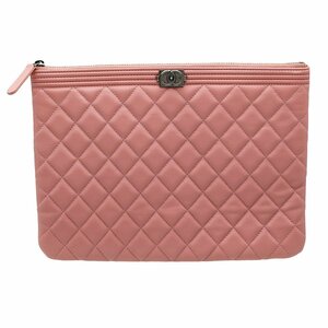 ★C2703 美品 シャネル ボーイシャネル マトラッセ ラムスキン クラッチ セカンドバッグ ピンク CHANEL レディース★