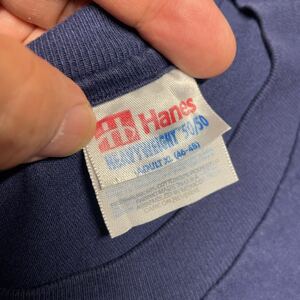 USA製 80s 90s HANES 半袖 プリント Tシャツ 汚れ有（洗濯済み ビンテージ vintage XLサイズ 大きいサイズ 紺 ネイビー