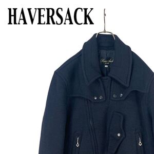 11M547◯ HAVERSACK ハバーサック ネイビー系 ウール100% ウールニット ダブル ライダースジャケット アウター 秋冬 防寒 メンズ Mサイズ