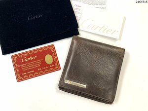 ★Cartier カルティエ サントス 二つ折り財布 レザー ブラウン SANTOS DE CARTIER 保存袋 ギャランティ 札入れ 小銭入れ メンズ 2164T15-13