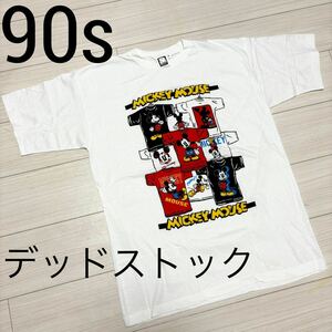 デッドストック 90s■1929 パイカットアイ クラシックミッキー Tシャツ フリーサイズ 白 シングルステッチ ディズニー ヴィンテージ オール