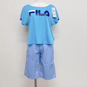 新品14528 FILAフィラL水色ロゴTシャツ&水色ハーフパンツ2点セット水着上下セット BBQ 海プール水遊び日焼け防止半袖Tシャツハーフパンツ