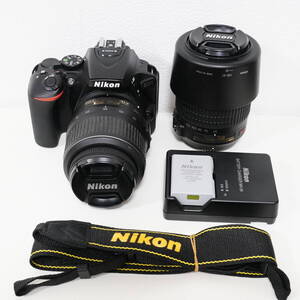 ★美品★ Nikon ニコン D5600 ダブルズームキット シャッター回数4,863回 レンズ 18-55ｍｍ+55-200ｍｍ 純正バッテリー付き♪