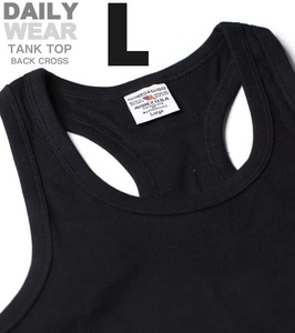 AVIREX リブ タンクトップ BACK CROSS ブラック Lサイズ / 《DAILY》RIB TANK TOP バッククロス 黒 デイリーウェア アビレックス