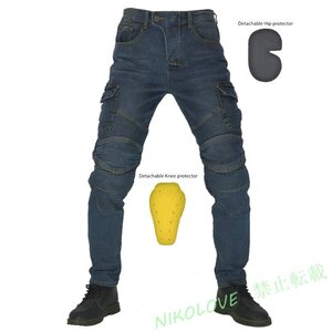 新品4色 メンズ デニムパンツ バイクパンツ ジーンズ メッシュ 防風耐磨 大きいサイズあり ネイビー XS～4XL LD726