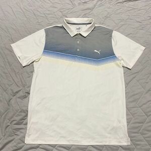 7C【着少】PUMA プーマ GOLF ゴルフ 半袖 シャツ XL 白 ホワイト ボーダー プーマジャパン（株）格安