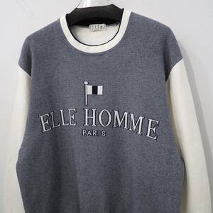 90s 00s エル オム ロゴ スウェット シャツ白 ホワイト 紺 ネイビー メンズ L XL ELLE HOMME PARIS 古着 レトロ ヴィンテージ トレーナー