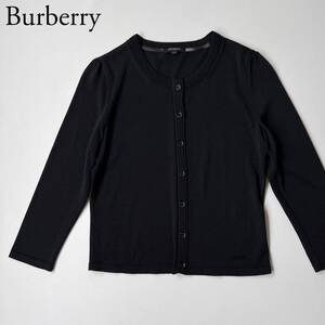 美品 BURBERRY LONDON バーバリーロンドン ニットカーディガン トップス　ロゴプレート シルク混　ラメ　長袖　一部チェック レディース