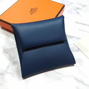 【未使用品】 HERMES エルメス バスティア コインパース 小銭入れ コインケース ネイビー × ブルー 財布 レザー B刻 S金具 2023年製