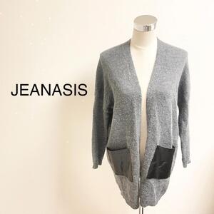 JEANASIS ジーナシス　ポケットレザー　オーバーサイズニットカーディガン