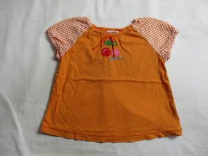 BB792【miki house】ミキハウス　ロゴ刺繍　半袖　カットソー　女児　橙　90