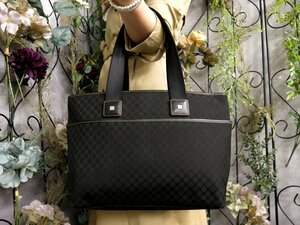 ●超美品●CELINE セリーヌ●マカダム●キャンバス カーフ レザー 本革●トート バッグ●黒●SV金具●腕掛け●B5 収納 かばん●Js51911