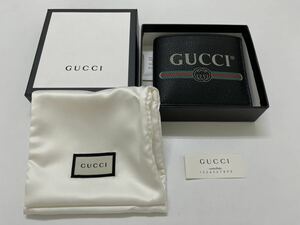 管800102新品未使用　グッチ 二つ折り財布 ヴィンテージロゴ レザー GUCCI 財布 メンズ 黒