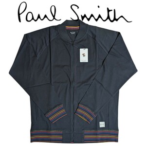 新品 ポールスミス Paul Smith ジップアップ L アーティストストライプ ブルゾン スウェット ラグラン袖 ラウンジウェア ネイビー 秋 冬