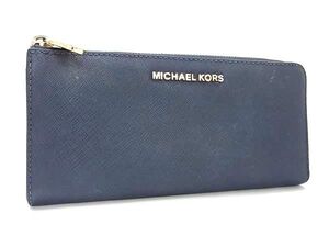 ■美品■ MICHAEL KORS マイケルコース レザー L字ファスナー 長財布 ウォレット 小銭入れ 札入れ ネイビー系 DG3472