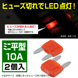 BigOne 切れたら光って知らせる インジケーター内蔵 2個セット ミニ平型 ヒューズ 10A ASP LED