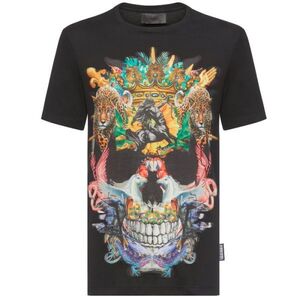 【CU】PHILIPP PLEIN フィリップ プレイン 半袖 Ｔシャツ MTK2942 【S】ブラック ジャングル スカル 六角 【新品・未使用・正規品】