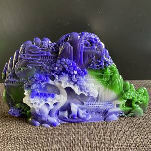 【新品】山水 玉石 玄関 室内装飾 置物 幸運アップ 寿山石 彫刻 中国 紫