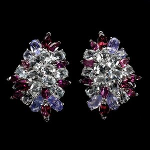 【1円新品】イケゾエガレ｜12.00ct 天然タンザナイト&アクアマリン&ガーネット K14WG仕上ピアス｜作家モノ｜本物保証｜日宝協鑑別対応