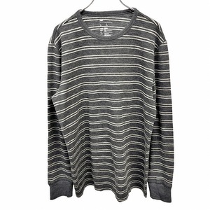 ギャップ GAP Tシャツ カットソー ボーダー 長袖 ロングスリーブ 丸首 クルーネック 綿×ポリ L ヘザーグレー メンズ(レディース？)