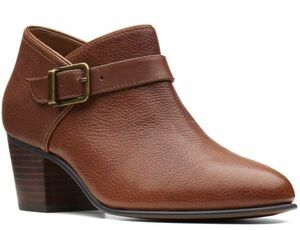 送料無料　Clarks 22cm ブーツ ダーク タン 茶 レザー ジッパー ブーティー チェルシー アンクル スニーカー パンプス フォーマル AAA237