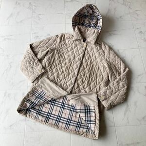 1円〜 美品 BURBERRY LONDON バーバリーロンドン キルティングジャケット コート ノバチェック フード パーカー 40サイズ L相当 ベージュ