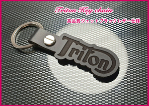 トライトン トライアンフ ノートン レーサー カフェレーサー レストア Triton ロゴ ジェットブラックレザー キーホルダー